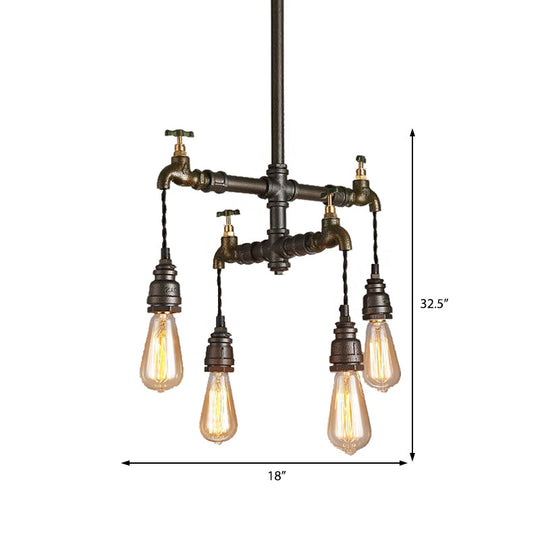 Vintage Black Chandelier Pendant Light with Exposed Bulbs - 2/4/6 Lights