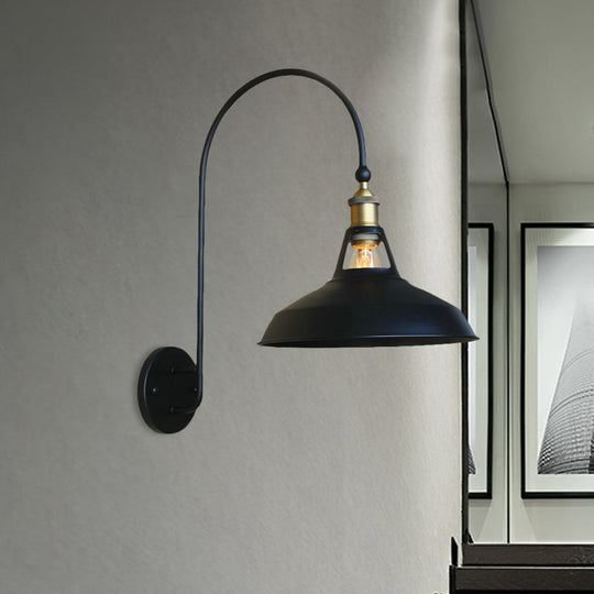 Retro Style Barn/Tapered Shade Wall Light - 10/14 W 1 Metallic Sconce In Black