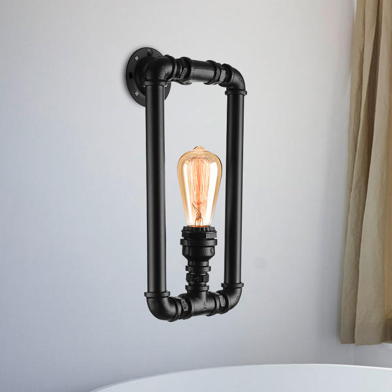 Antique Iron Wall Mounted Lamp - Stylish Black/Rust Rectangular Pipe Sconce Light For Bedroom