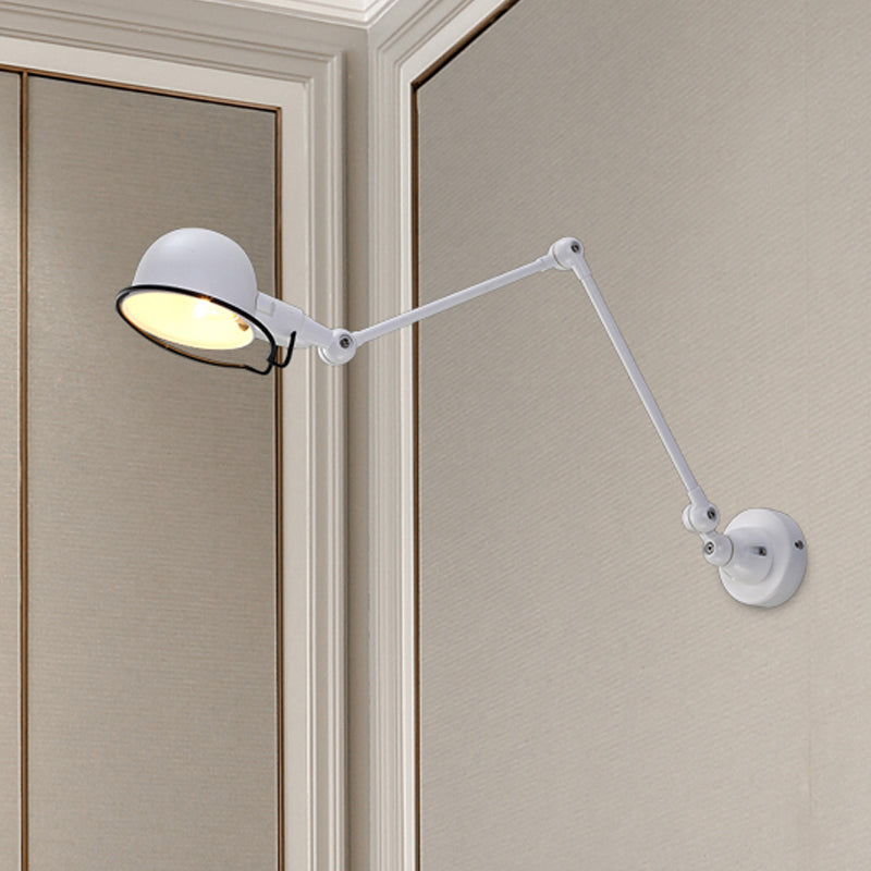 Industrial Metal Swing Arm Wall Light Fixture With Black/White Bowl Shade - 1 Head Corridor Sconce