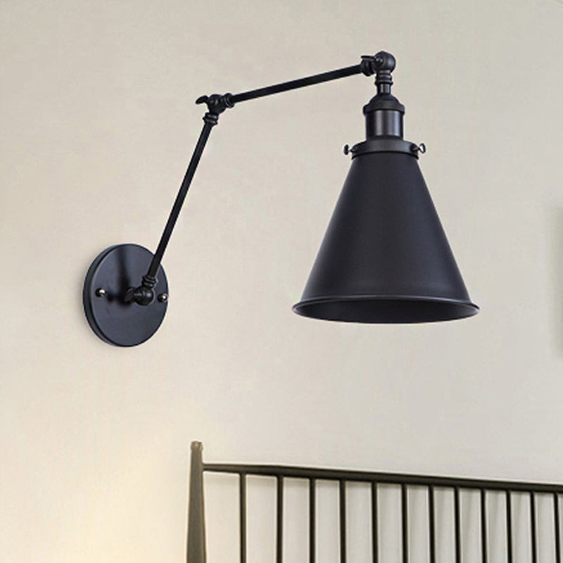 2-Pack Tapered Metal Sconce Light - Industrial Style Swing Arm Wall Black