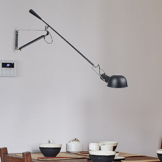 Industrial Black Metal Wall Light With Stylish Bowl Shade - Indoor Mount Fixture