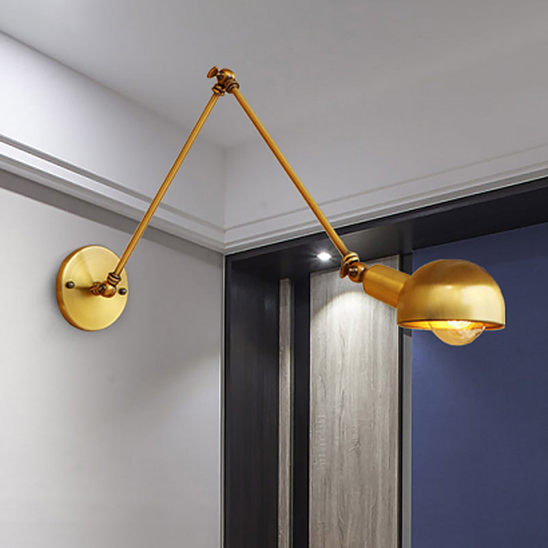 Retro Style Bowl Shade Iron Wall Lamp With Adjustable Brass Lighting - Perfect For Study Room