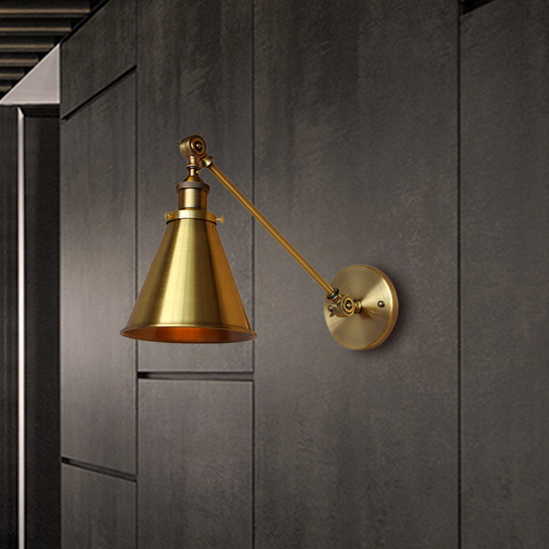Metallic Vintage Brass Wall Sconce With Tapered Shade - Indoor Lighting (8/12 Diameter)