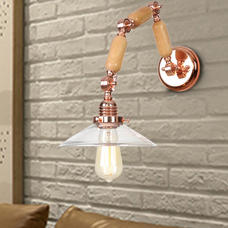 Vintage Rose Gold Conical Glass Wall Lamp With Single Bulb - Clear Mounted Sconce Light For Living