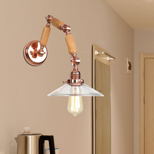 Vintage Rose Gold Conical Glass Wall Lamp With Single Bulb - Clear Mounted Sconce Light For Living