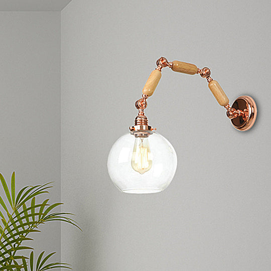 Antique Clear Glass Rose Gold Wall Light With Extendable Arm - Globe Living Room Sconce