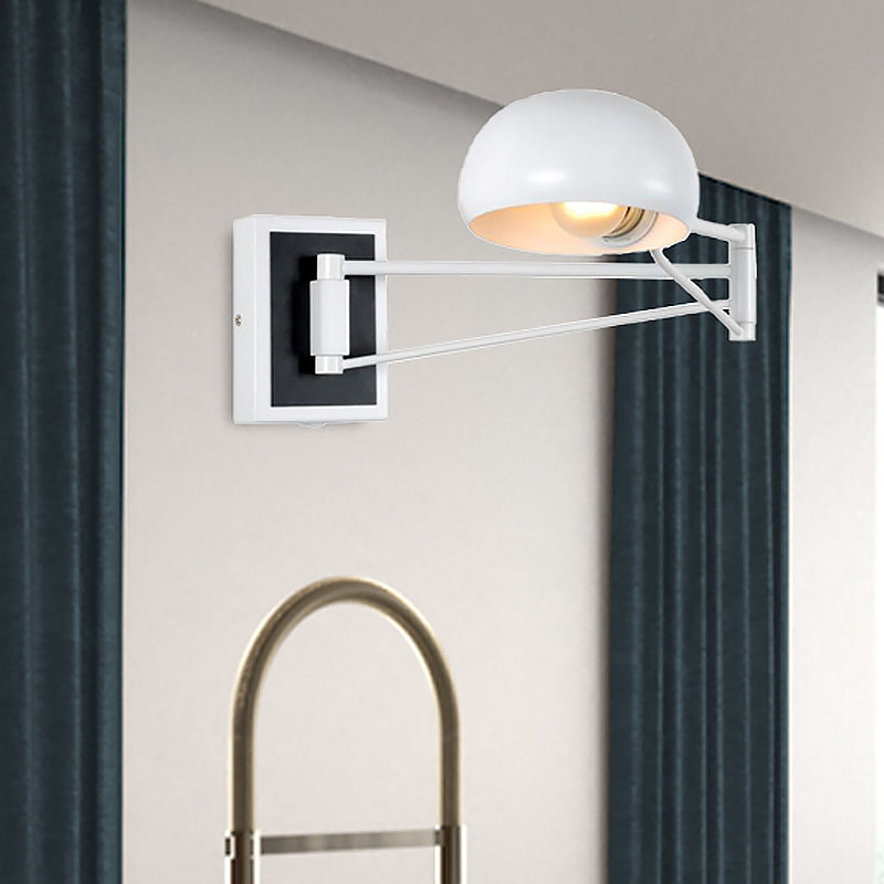 Retro Style Swing Arm Metal Wall Sconce Light With Dome Shade - Black/White Bedside Lighting