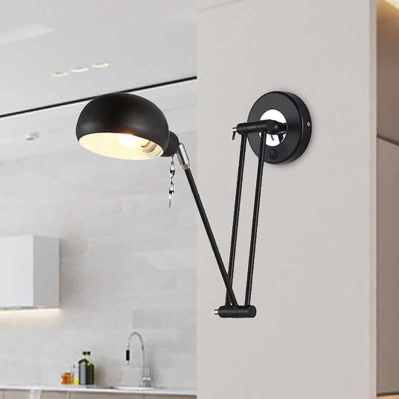 Industrial Retro Swing Arm Wall Light - Metallic Black Bowl Sconce For Living Room Lighting And