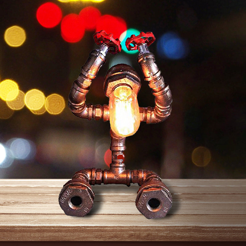 Steampunk Iron Robot Table Light With Water Valve - Unique Coffee Shop Lamp