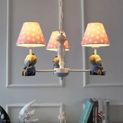 Tapered Shade Chandelier With Monkey Accent - Ideal For Kids Dining Room 3 / Pink