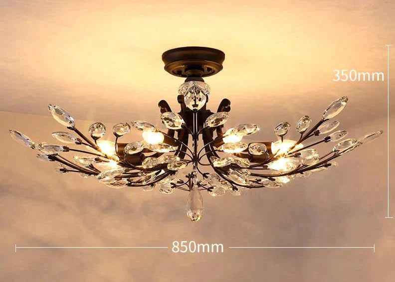 Country Retro Living Room Lamp Crystal Wrought Iron Ceiling