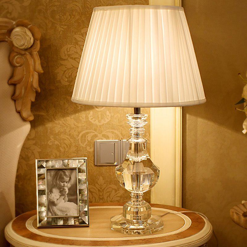 Modernism Urn-Shaped Crystal Nightstand Lamp With Hand-Cut Task Lighting - Beige