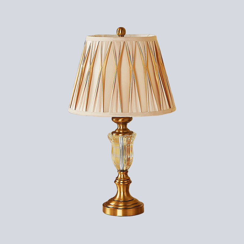 Modernist Tapered/Basket Task Light Hand-Cut Crystal Nightstand Lamp In Brown
