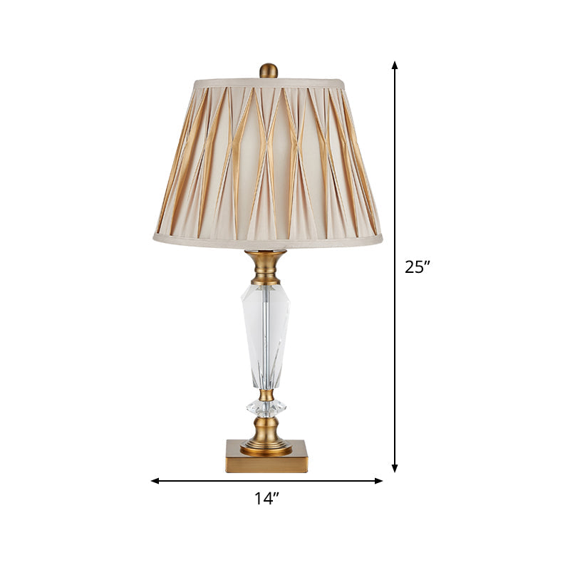 Modernist Tapered/Basket Task Light Hand-Cut Crystal Nightstand Lamp In Brown