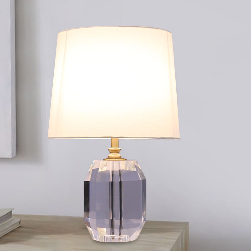 Modernist Beveled Crystal 1-Head White Desk Lamp - Small Oblong Table Light 11/13 Wide