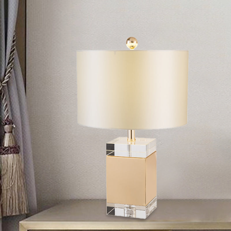 Simplicity White Nightstand Lamp With Fabric Shade - Ideal Bedroom Task Light
