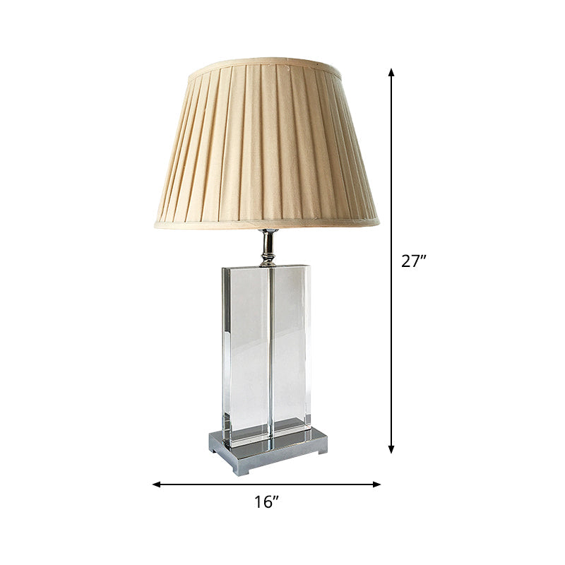 Rectangular Nightstand Lamp - Contemporary Hand-Cut Crystal Reading Light In Beige