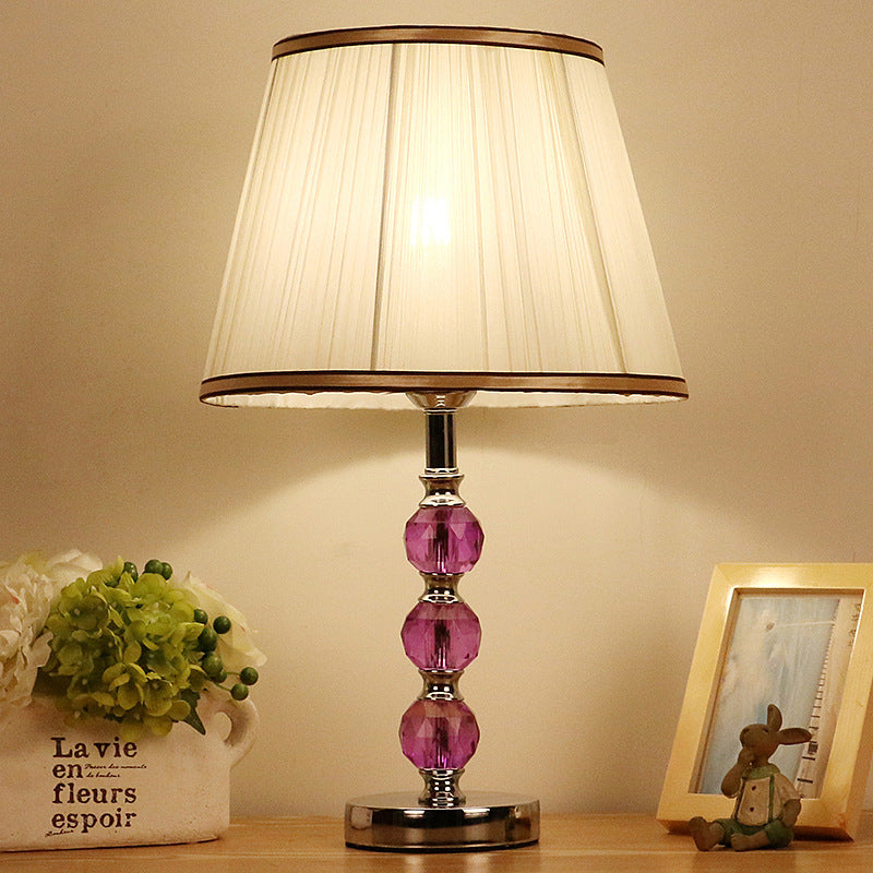 Contemporary White Desk Lamp With Purple Crystal Ball Accent - Flare Table