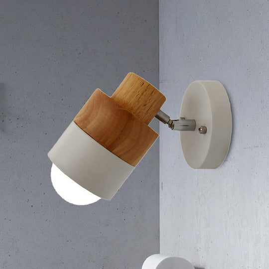 Modern 1-Light Rotatable Metal & Wood Wall Sconce In Black/White