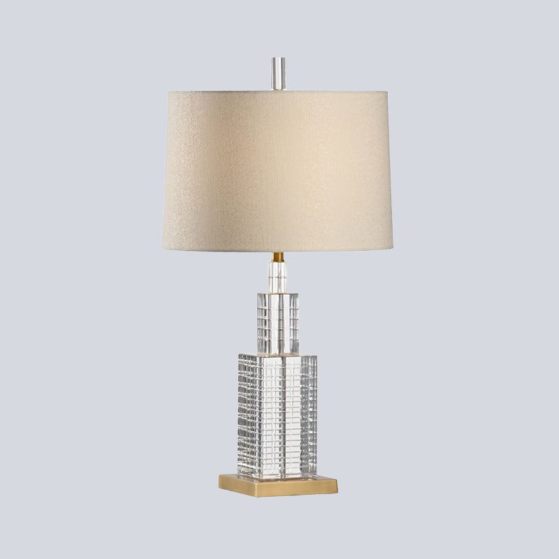 Modern Crystal Desk Lamp With Drum Shade - 1 Bulb Beige Table Light For Dining Room