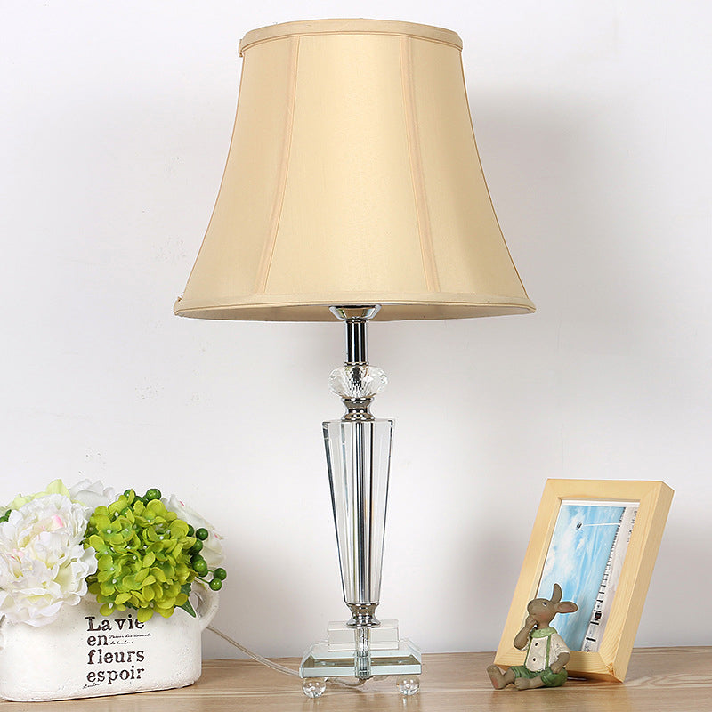 Modern Tapered Fabric Desk Lamp With Hand-Cut Crystal Accent In Beige