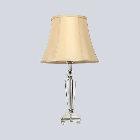 Modern Tapered Fabric Desk Lamp With Hand-Cut Crystal Accent In Beige