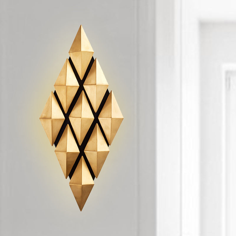 Contemporary Led Wall Lamp With Metallic Gold Diamond Shade - Warm/White Light 23/31 Width