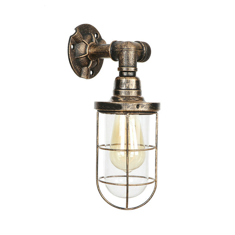 Nautical Style Metal Wall Mounted Sconce Light With Wire Frame Bronze Finish And 1 Head Design / A