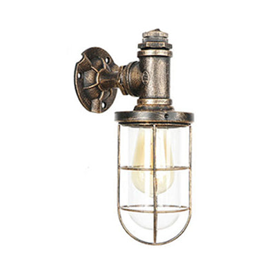 Nautical Style Metal Wall Mounted Sconce Light With Wire Frame Bronze Finish And 1 Head Design / B