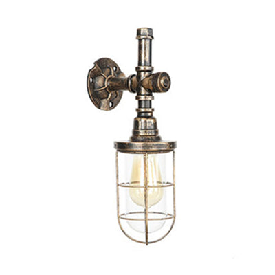 Nautical Style Metal Wall Mounted Sconce Light With Wire Frame Bronze Finish And 1 Head Design / C