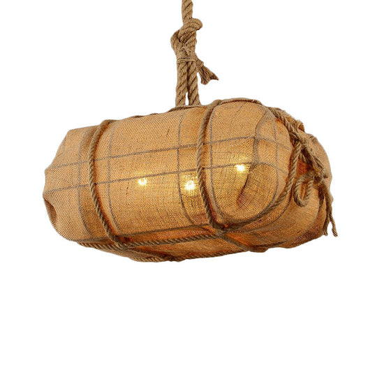Beige Fabric Chandelier With 3 Bulbs - Countryside Pendant Lighting For Restaurants Rope And
