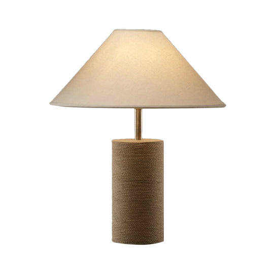 Farmhouse White Trapezoid Table Lamp With Rope Base - 1 Light Nightstand Lighting