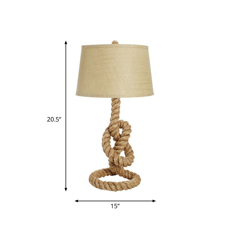Industrial Barrel Desk Lamp With Coarse Knots Rope Base - Fabric White 1 Head Perfect For Living