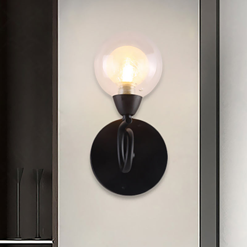 Contemporary Led Wall Sconce Light Fixture - White Glass Round Design (Black Mount) Clear