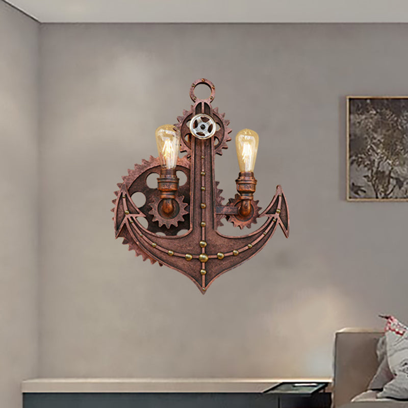 Vintage Brass/Rust Wall Light Sconce Lamp - 2 Bulbs Anchor Mount Ideal For Restaurants Rust