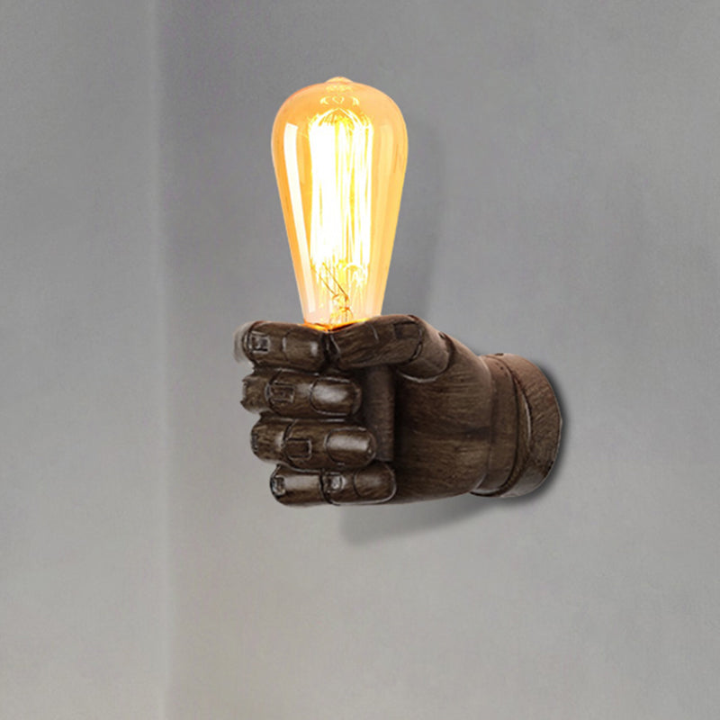 Vintage Wood Bare Bulb Sconce Light With Hand-Shaped Base - Black/White Restaurant Wall Lamp Brown /
