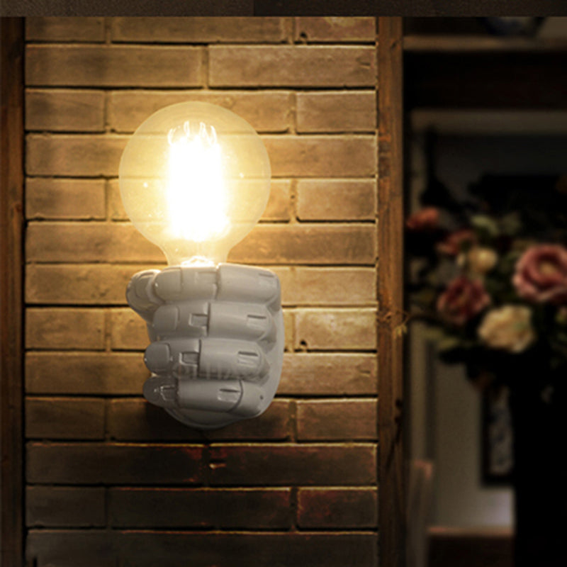 Vintage Wood Bare Bulb Sconce Light With Hand-Shaped Base - Black/White Restaurant Wall Lamp White /