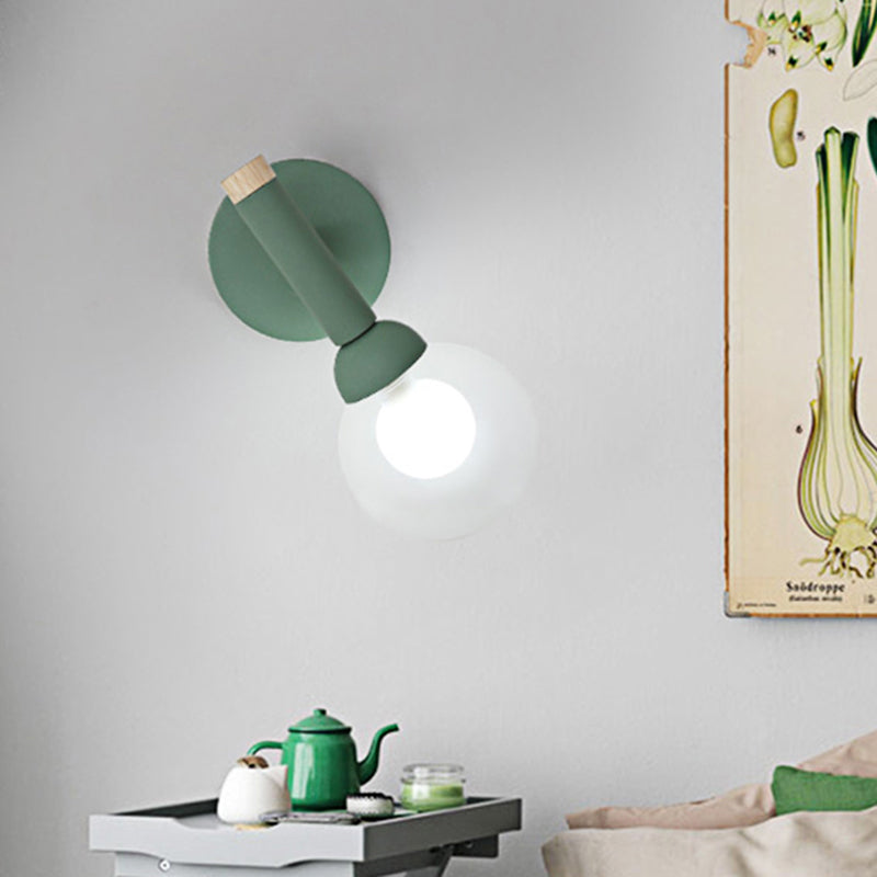 Modern Macaron Style Torch Wall Sconce With Clear Glass Shade - 1 Light Mini In Green/Grey/White
