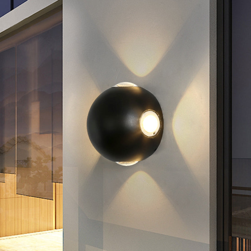Modern Metal Outdoor Wall Light In Circular Design With 4 Led Bulbs Black Finish Warm/White