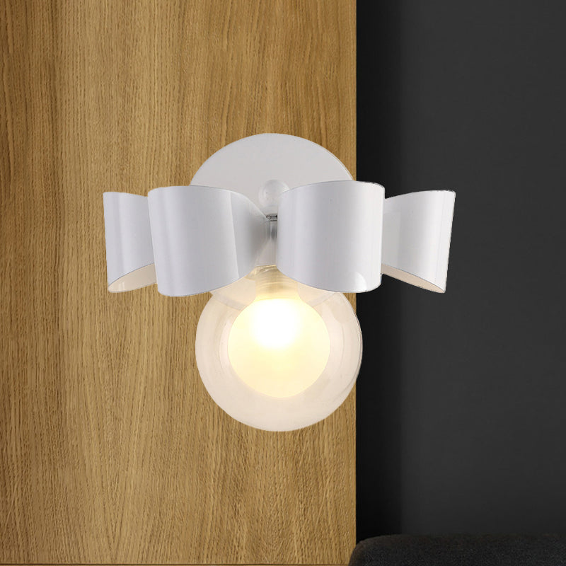 Contemporary Clear Glass Round Wall Lamp - 1 Light White Mounted Fixture With Bow Design
