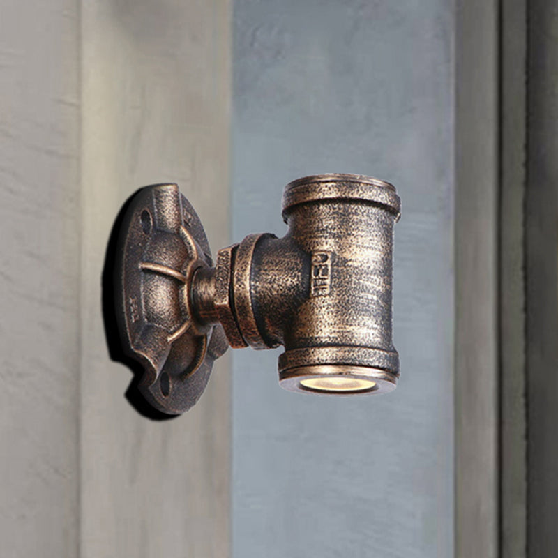 Antique-Style Pipe Wall Sconce With Wrought Iron And Bronze Finish For Corridors