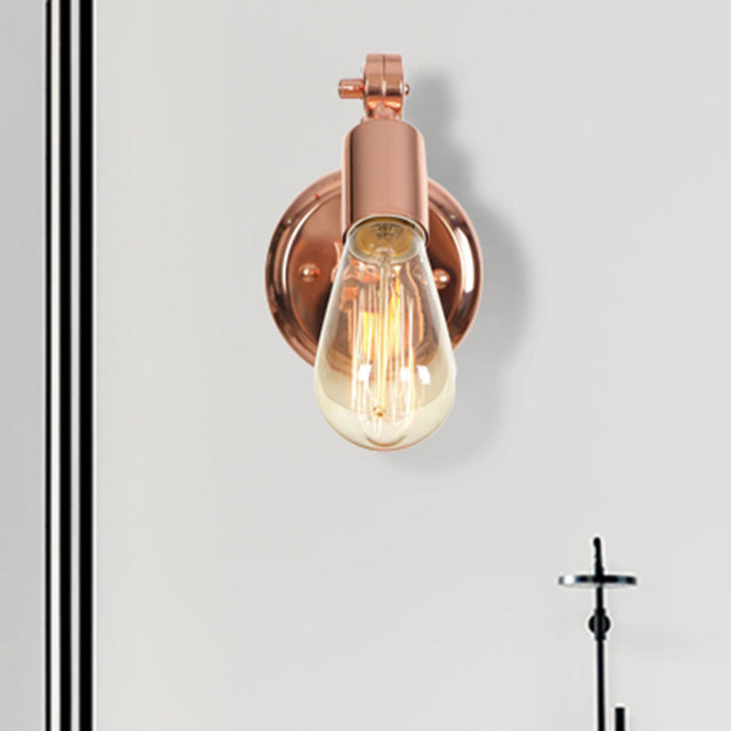 Retro Industrial Iron Rose Gold Armed Wall Light With Exposed Bulb - Rotatable Bathroom Lamp