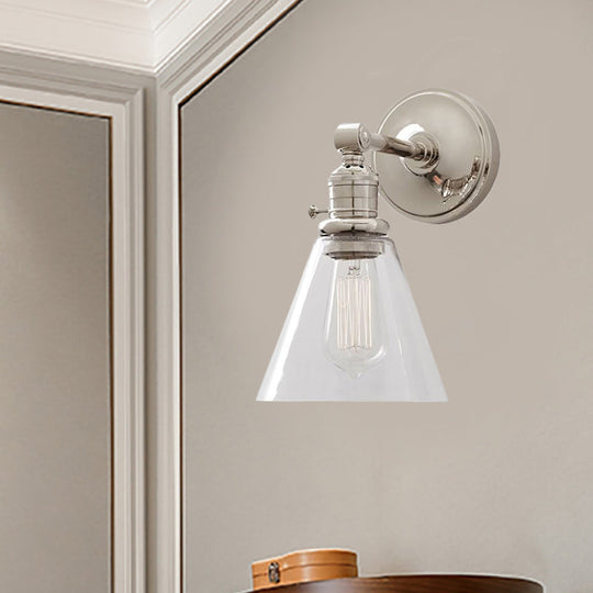 Industrial Wall Sconce With Clear Glass And Cone Shade