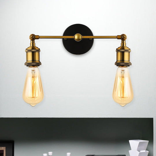 Exposed Sconce Light: 2-Light Industrial Brass Finish Fixture For Coffee Shop