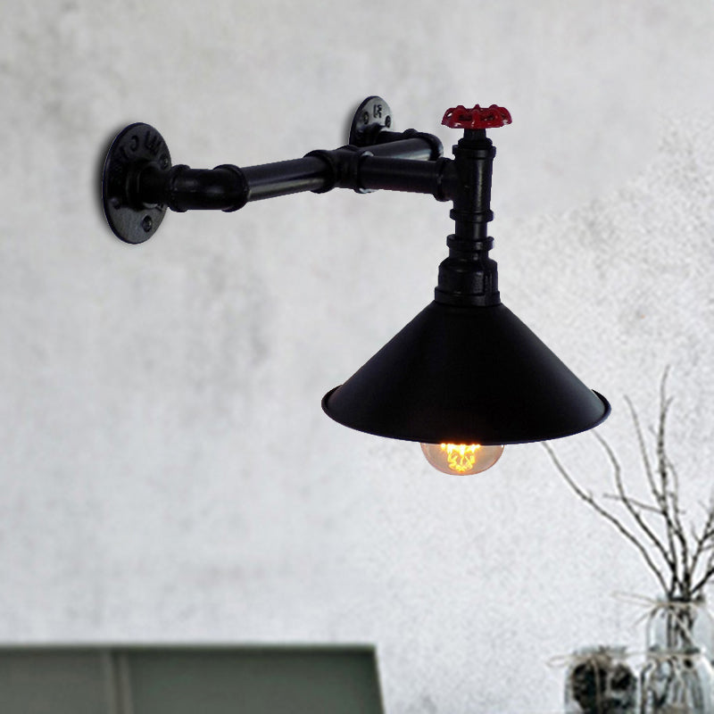 Vintage Industrial Black Conic Shade Wall Mount Light With Plumbing Pipe - Dining Room Lighting / A