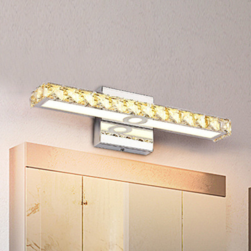 Modern Crystal Vanity Light: Silver/Champagne Linear Wall Sconce With 1 Light In Warm/White For