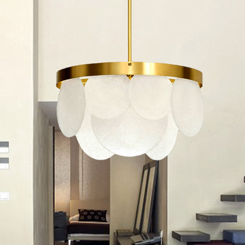 Golden Round Ceiling Pendant Chandelier - Wide 18/23.5/31.5 Modern Style With 4 Frosted Glass Lights