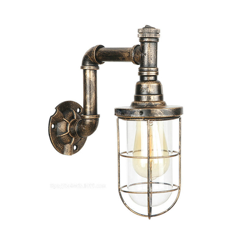 Iron Aged Brass Wall Fixture Light With Wire Cage - Rustic Stylish Mount Lighting Antique / B
