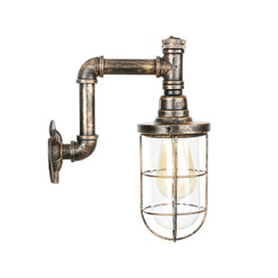 Iron Aged Brass Wall Fixture Light With Wire Cage - Rustic Stylish Mount Lighting
